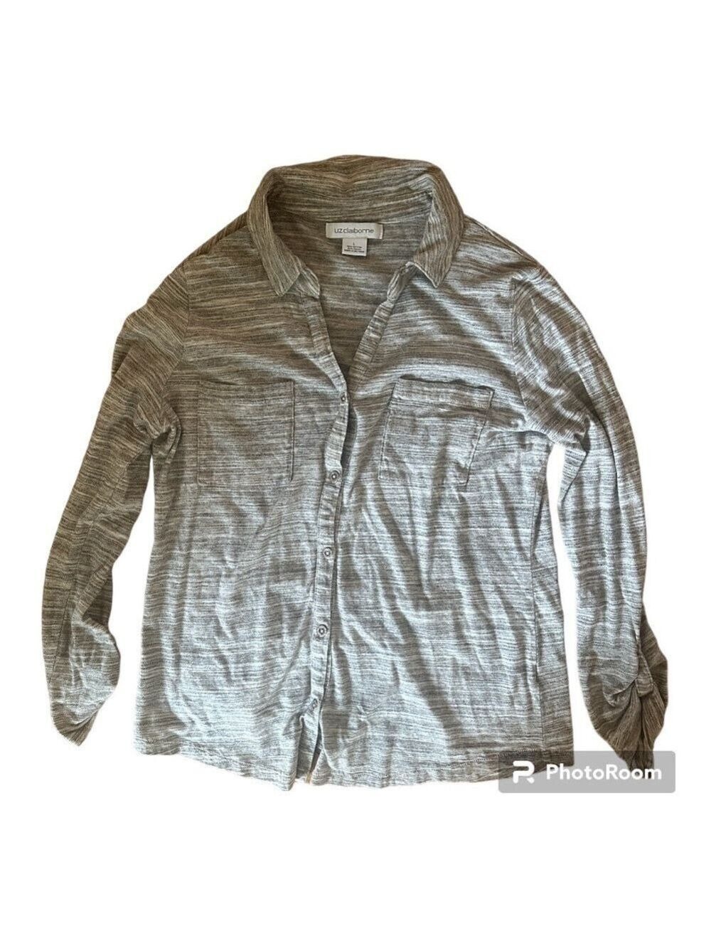 Liz Claiborne 1/2 Sleeve Cuffed Button Down Shirt w/Front Pockets